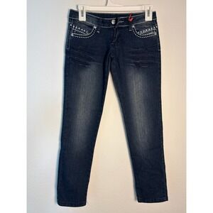 Conga Girls Dark Wash Rhinestone Embellished Denim Jeans Size 12 KR-611069-KJ